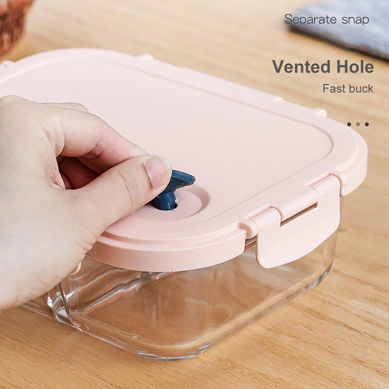 Glass Blue Lunch Box with Compartment Leakproof Food Container Microwave Bento Box Kitchen Meal Prep Storage Container