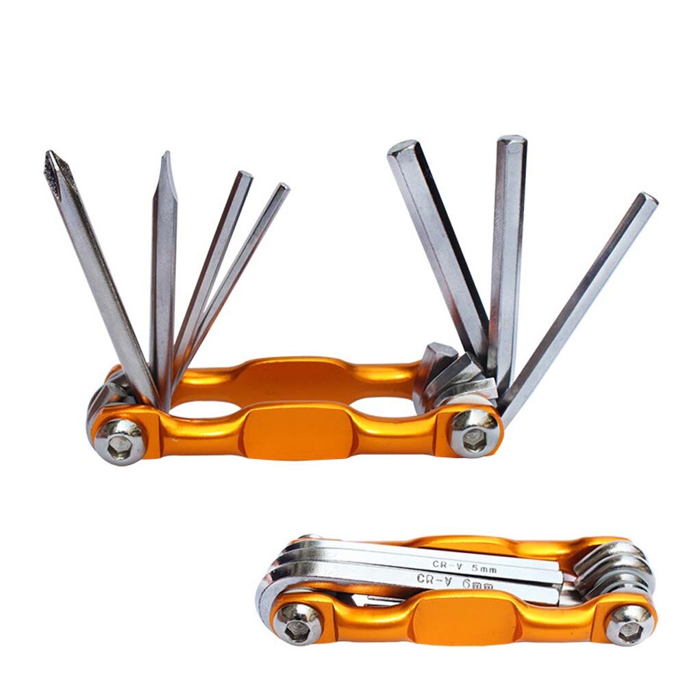 7 in 1 Bike Tools Sets Mountain Bike Cycling Multi Repair Tool Kit Pin Key Carbon steel Pin Wrench For Riders: Gold