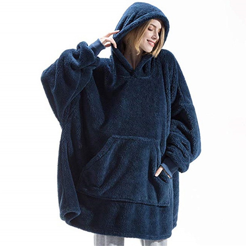 Gruesa Bata Manta Polar Unisex con Capucha para Adultos y Niños, Cálida Sudadera Albornoz con Bolsillo Gigante, Mantas Compensadas para Viajar, el Hogar y Camas: NEW blue