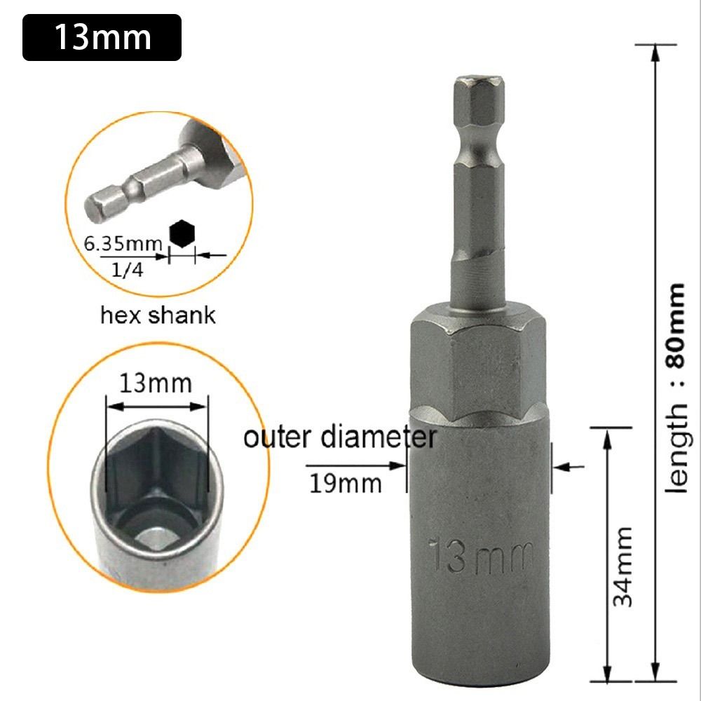 1Pcs Drive Socket Hex Socket Magnetic Nut Screwdriver 1/4" Hex Key Drill Bit Adapter 80mm Length Pneumatic Tool Accessory: Gold