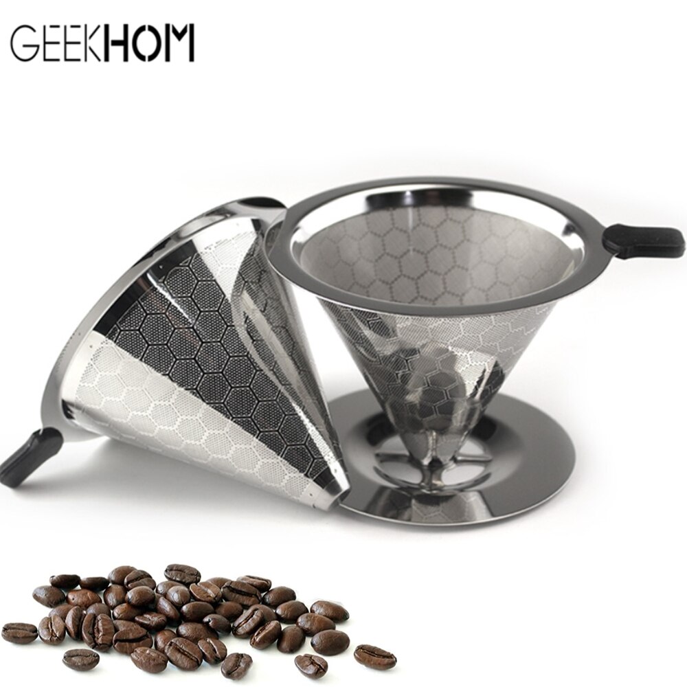 Double Layer Coffee Filter Holder Washable Stainless Steel Drip Coffee Holder Funnel Baskets Reusable Coffee Filters