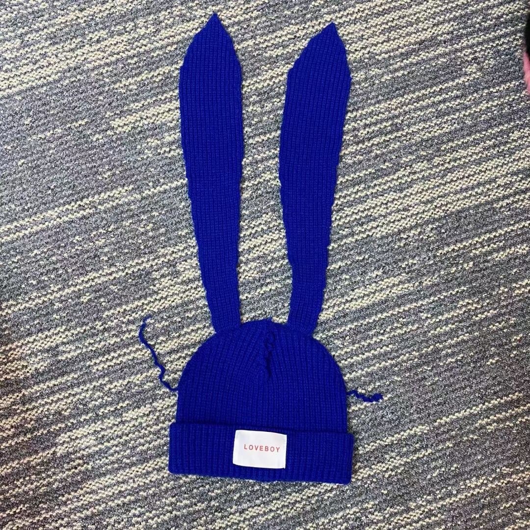 2022 Winter Lange Konijn Oor Hoed Skullies &amp; Mutsen Hoed Voor Vrouwen Party Props Mode Mutsen Warme Sjaal Caps Hip-Hop Streetwear: Royal Blue