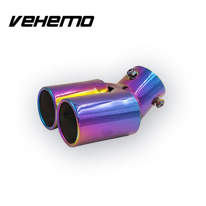 Vehemo Car Twins Rear Curved Exhaust Tail Tip Pipe Muffler Stainless Steel Universal