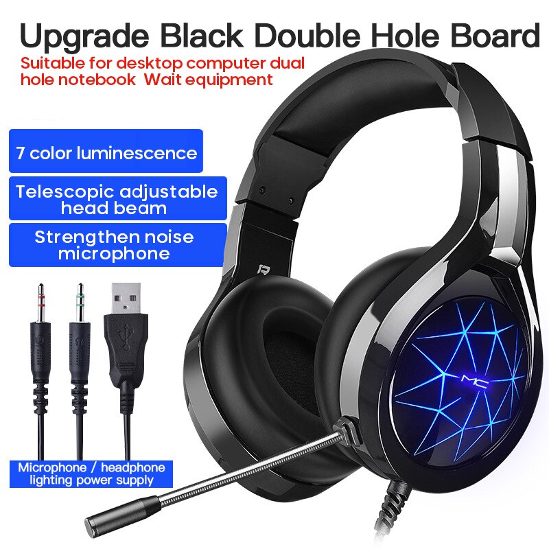 Gaming Headset Hoofdtelefoon Met Microfoon Licht Surround Sound Bass Koptelefoon Voor PS4 Professionele Gamer Pc Laptop: D