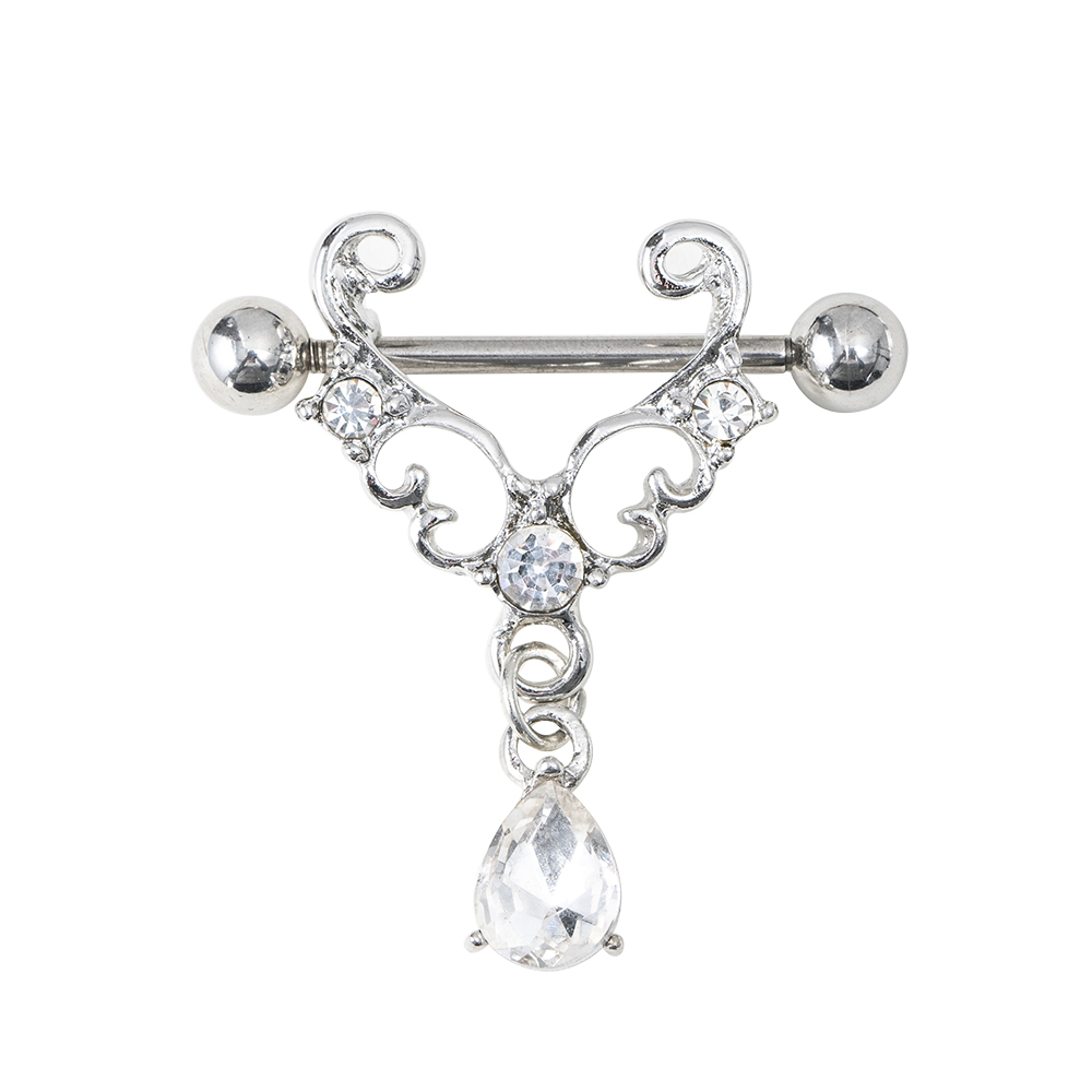 Dames Water Punk Tepel Ring Mode Rvs Zirkoon Crystal Bar Barbell Tepel Ring Piercing Lichaam Sieraden