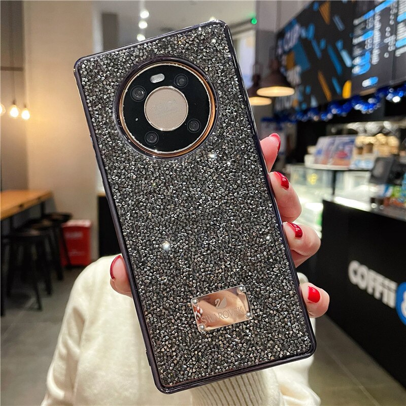 Luxury Plating Rhinestone Diamond Glitter Case For huawei Mate 30 40 Pro P40 pro Silicone Sexy Girly Back Cover Accessories: for P40 / black