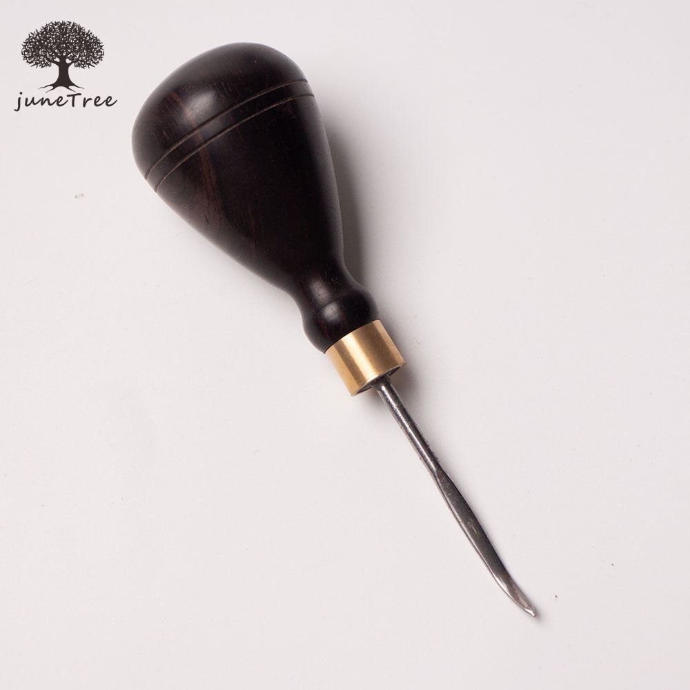 Junetree – poinçon incurvé pour bricolage, manche en bois, rond, solide, poinçon pour chaussures, poinçon pour cuir