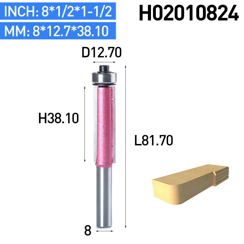 Huhao 1pc 8mm -skaft træbearbejdningsfræser med flush trim fræser til industrielt træ fræsere med lejefræser: H02010824