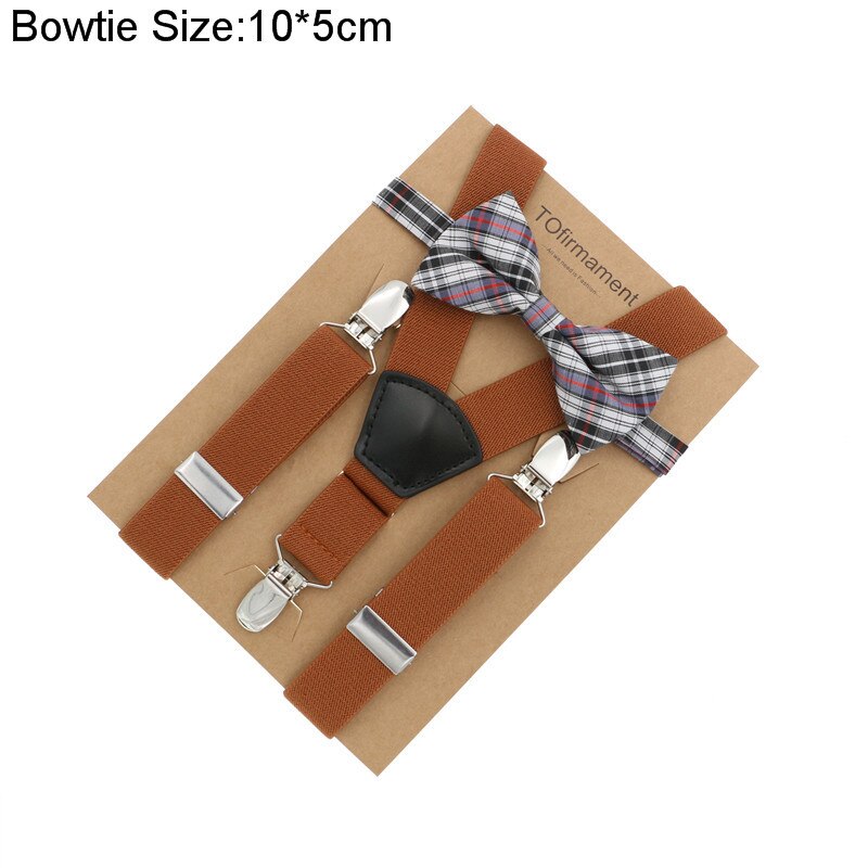 Fan shape leather solid kids event party suspender bow tie set adjustable 2.5cm width kraft paper packed baby: 12