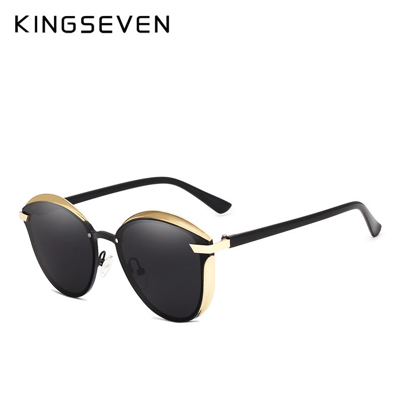 Kingseven mærke cat eye solbriller kvinder polariseret luksus legering stel +tr90 solbriller retro oculos de sol gafas: Sort