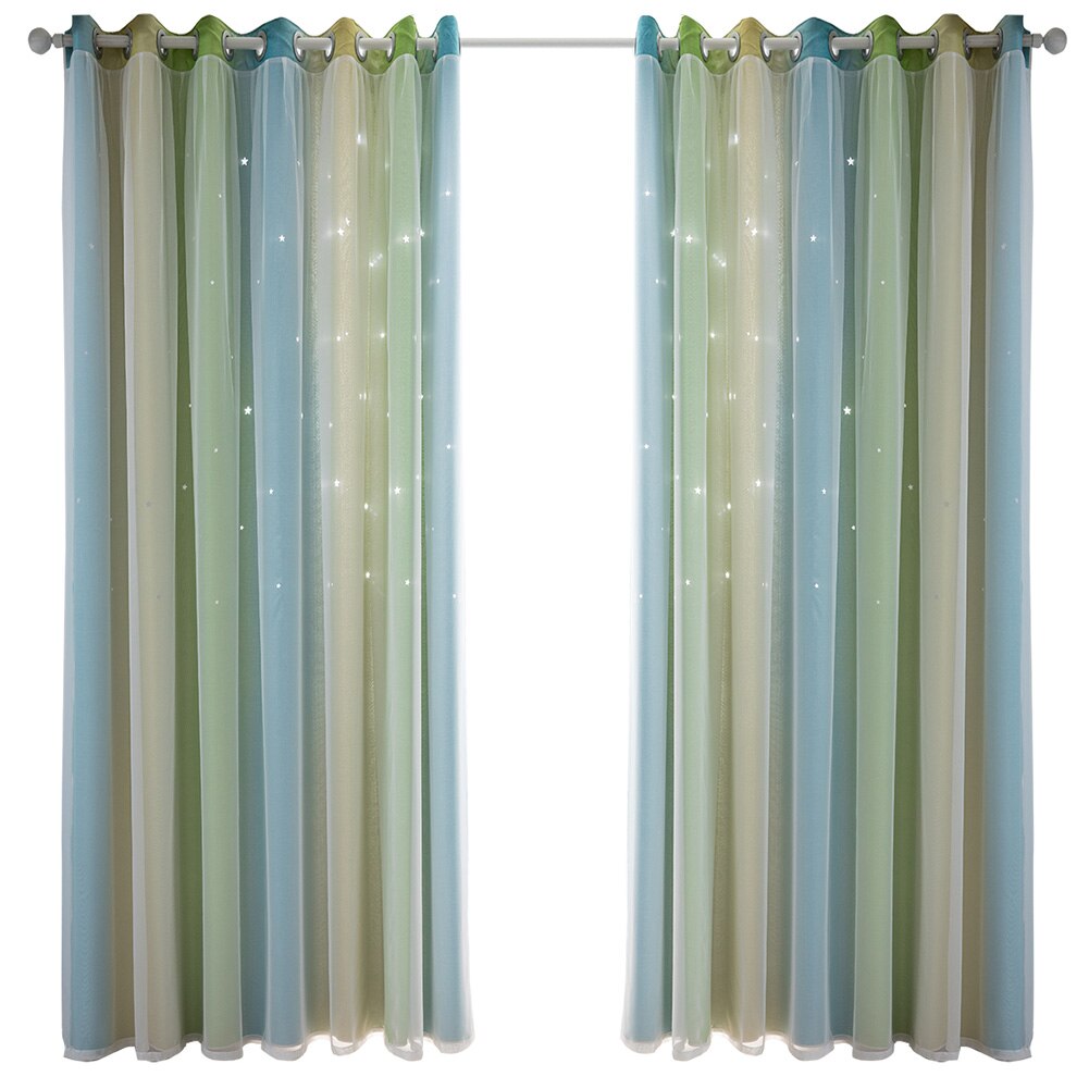 Polyester huis gradiënt romantische ster gordijnen dubbele laag ring extra lang verduisterend raam woonkamer buiten
