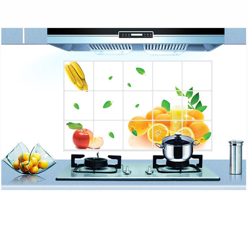 Fresh Fruit Kitchen Stove Decoration Stickers Aluminum Foil Waterproof Oilproof Wall Stickers Self Adhesive Wallpapers Decals