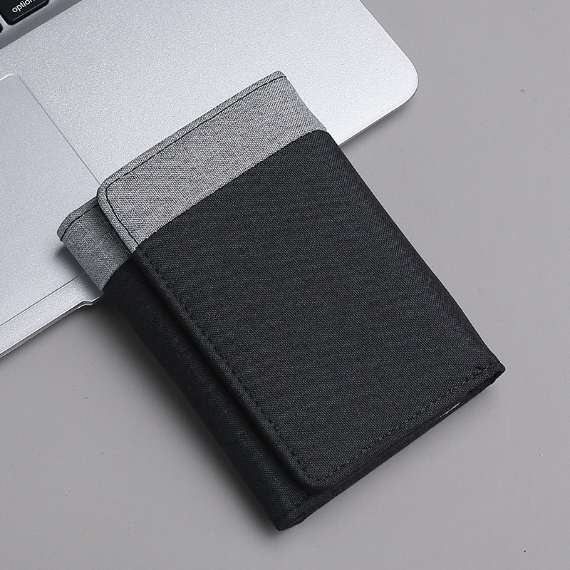 Męski portfel płócienny z etui na dowód osobisty Etui na karty Portfel 8-gniazdowy Hasp Męska torebka Mini potrójny portfel męski: Black