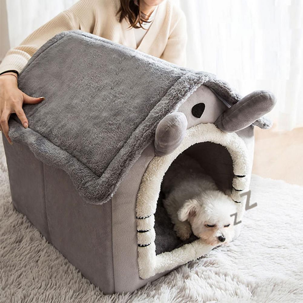 Home Shape Foldable Pet Cat Cave House Cat Kitten Bed Soft Winter Warm Dogs Kennel Nest Dog Cat S-L Sizes Available