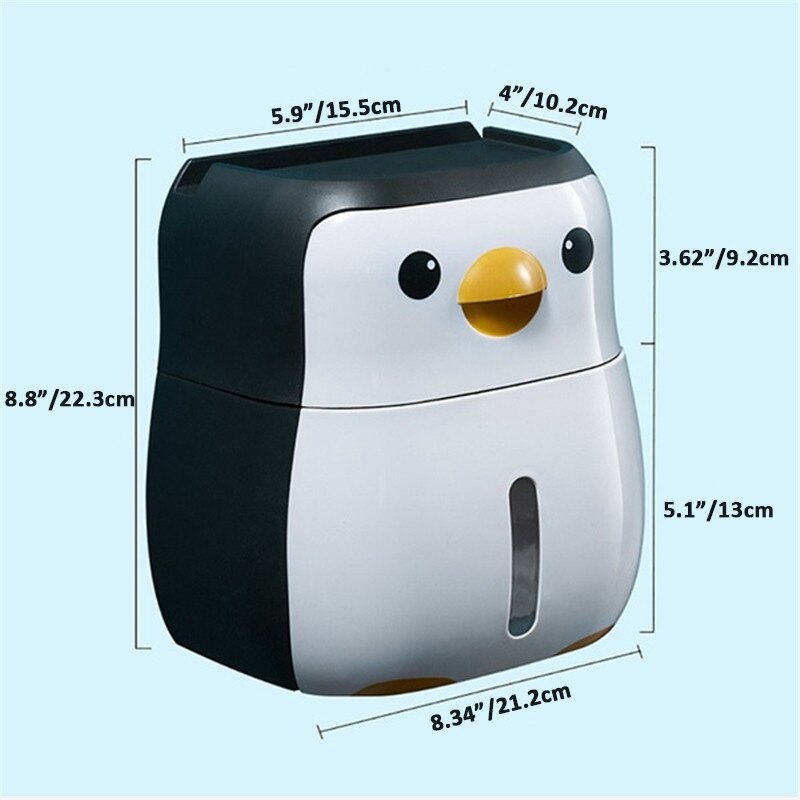 Waterproof Wall Mount Toilet Paper Holder Shelf Penguin Toilet Paper Tray Roll Paper Tube Storage Box Tray Tissue Box