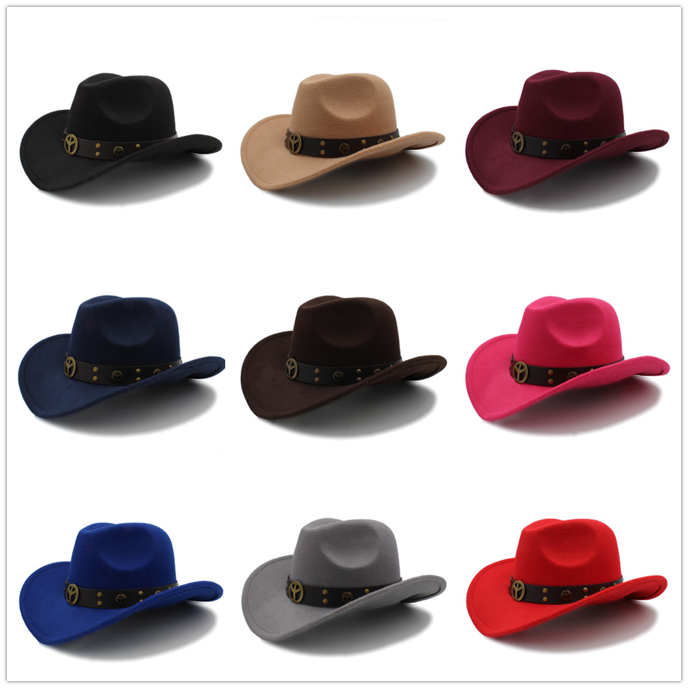 Men Wool Hollow Western Cowboy Hat for Gentleman Cowgirl Jazz Equestrian Sombrero Hombre Cap Size 56-58cm