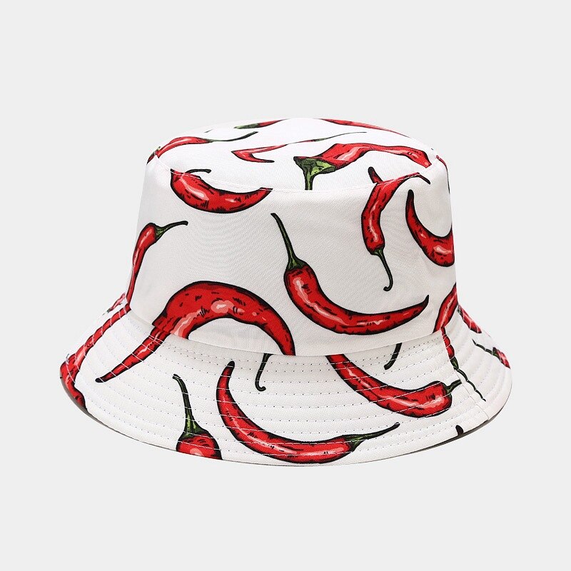 Cartoon Printed Cute Bucket Hat Summer Reversible Fishermant Hat For Women Men Street Hip Hop Fishing Cap Gorro: peper white