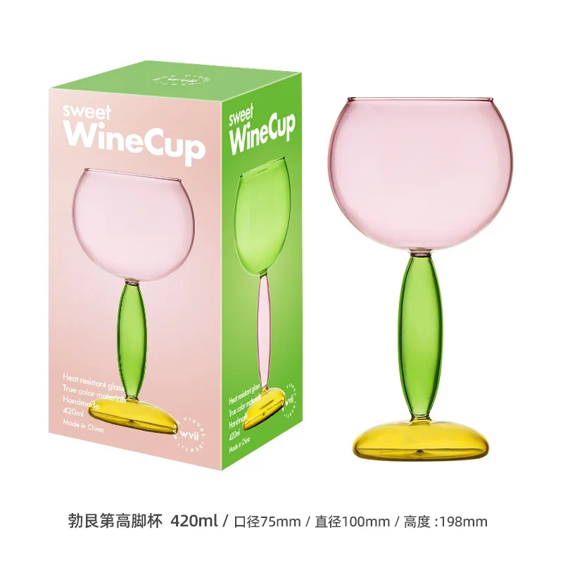 Copa de copa de vino de colores, vasos Bordeaux Borgoña, vasos de cóctel de vidrio de borosilicato, decoración para amantes, 1 ud.