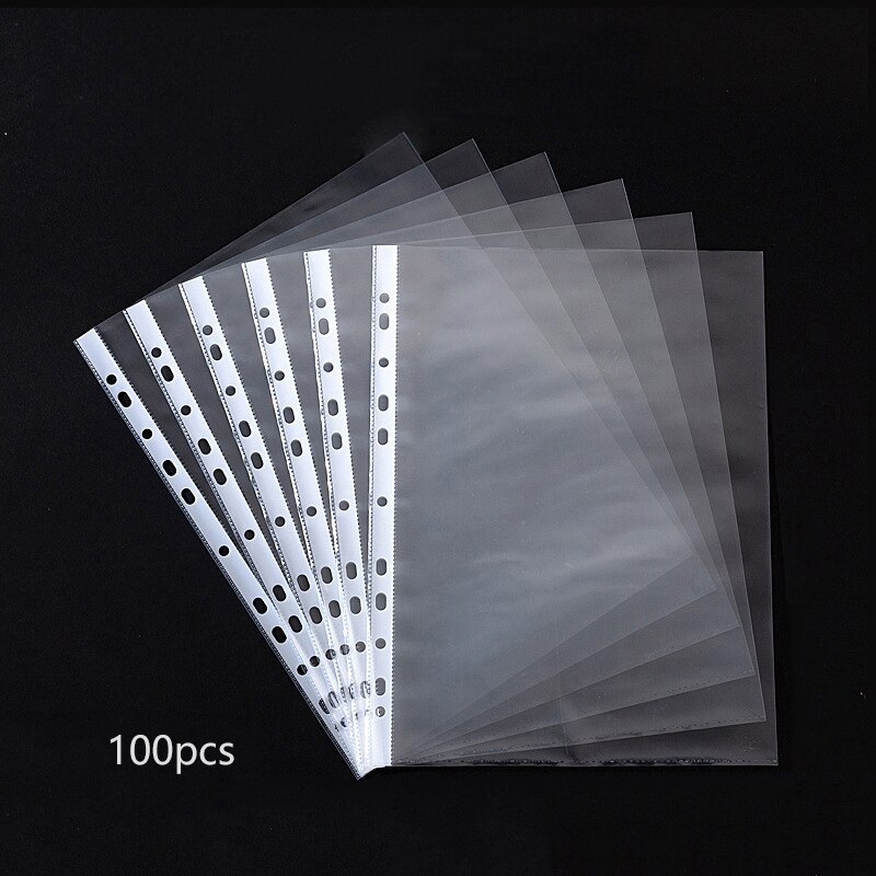 100pcs 11 Holes A4 File Folder Round Hole Folders Bag Transparent Punched Folder Filing Loose Leaf Document Sheet Protectors Bag: Default Title