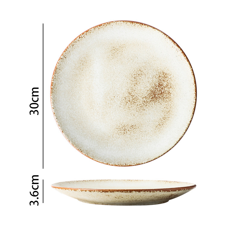 Vintage Ceramic Dinner Plate Home High-end Tableware Steak Plates and Bowls Dessert Dishes Breakfast Dish Milk Mug: G-30x3.6cm