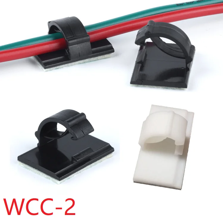 10pcs WCC-2 Cable Clamps Self Adhesive Wire Clip Tie Fixer Mounting Desk Line Holder Organizer Management White Black