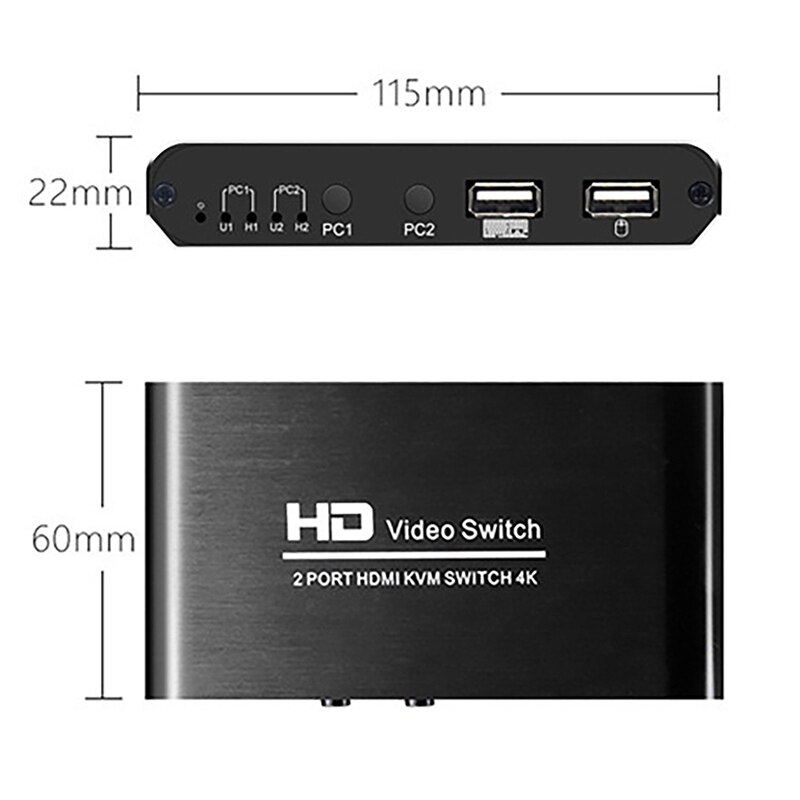 KVM HDMI Switch 4Kx2K@30Hz 2Port Ultra HD Switcher for Computer Monitor Keyboard Mouse Display