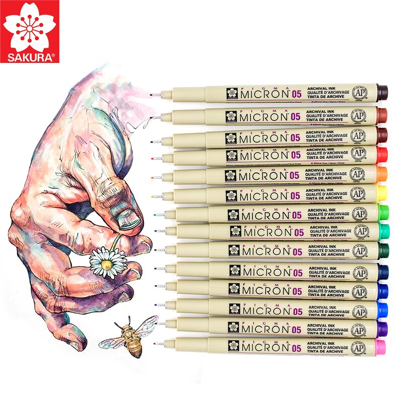 SAKURA-Juego de rotuladores impermeables con aguja, marcadores gráficos de línea de gancho, delineador de Manga y Micron, suministros de arte