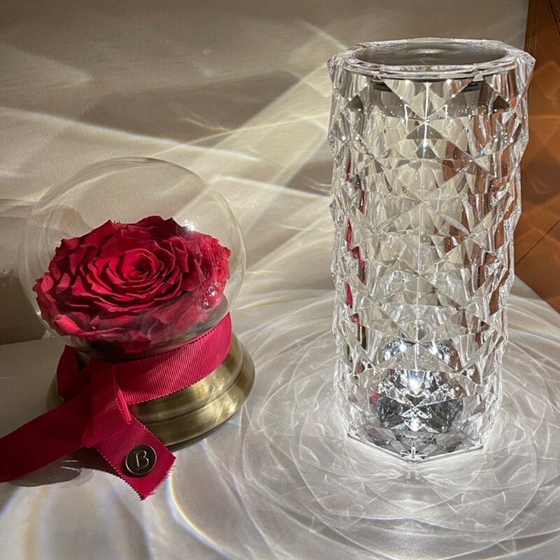 3/16Color Crystal LED Table Lamp Rose Light Projector Adjustable Romantic Diamond Atmosphere Light USB Bedroom Touch Night Light