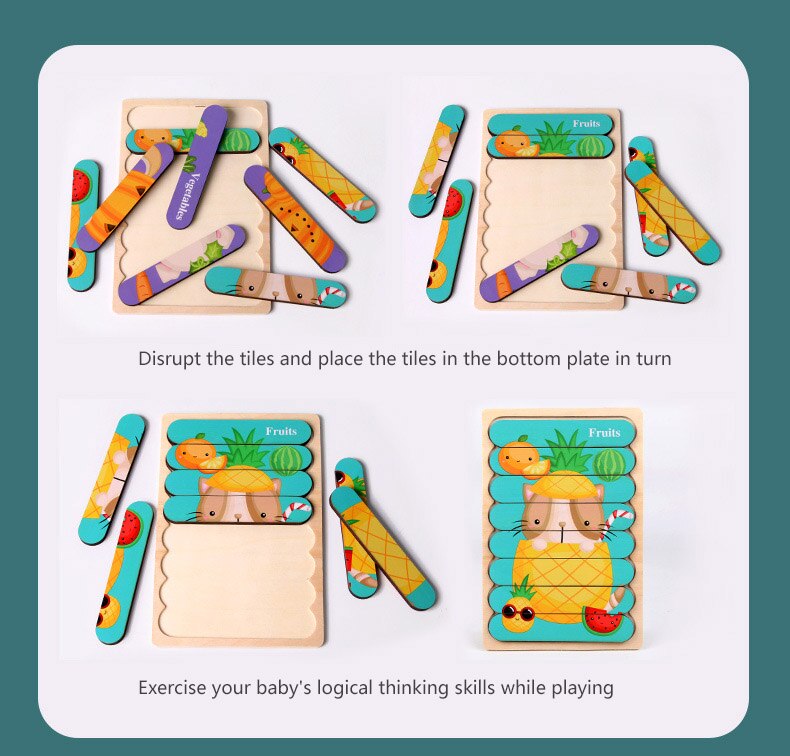 Kids Brain Wooden Toy Double-sided 3D Puzzle Strip Puzzle Telling Stories Stacking Jigsaw Montessori Toy for Children