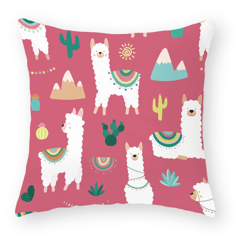 Cartoon Alpaca Dier Decoratieve Kussens Kussensloop Polyester Kussenhoes Sierkussen Sofa Decoratie Kussensloop 40853: 2BZ-40853-026