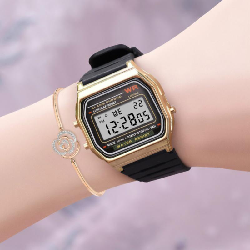 Synoke Brand Ultra Dunne Vrouwen Digitale Horloges Vierkante Klassieke Student Lichtgevende Waterdichte Elektronische Modieuze Kleine Gouden Horloge