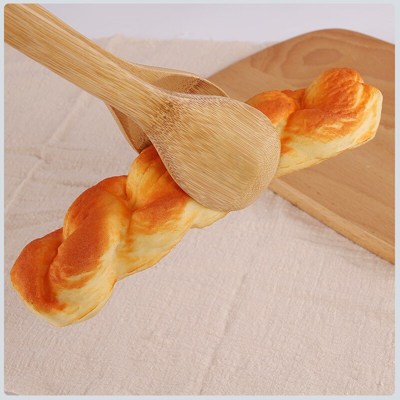 Pinzas para comida de bambú tostar, pastel de madera, ensalada bolsa con Clip para aperitivos, mango de silicona, pinzas para pan y barbacoa, utensilios de cocina, pinchos
