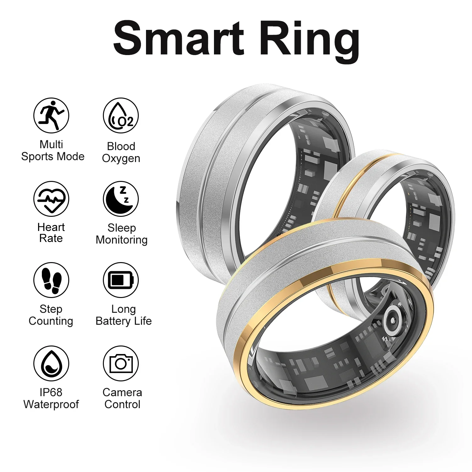 Anillo inteligente 2025 para hombres y mujeres, control del ritmo cardíaco y del oxígeno en sangre, múltiples modos deportivos IP68, anillos inteligentes impermeables para Android IOS