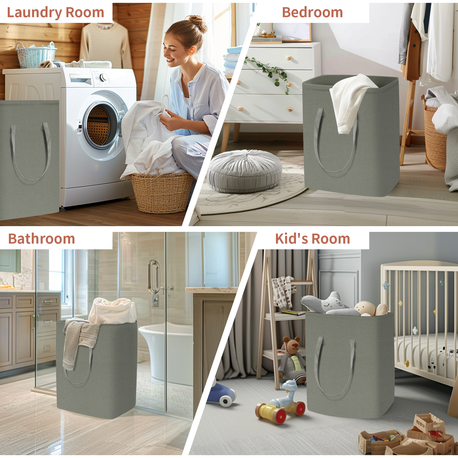 Grote wasmand 75L waterdichte vrijstaande wasmand Opvouwbare hoge wasmand met handvatten voor kledingspeelgoed