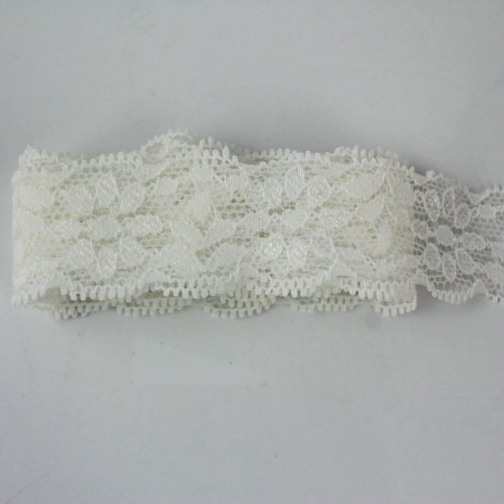 1'' 25mm elastic embroidered lace ribbon stretch lace trimmings DIY headband fabric 20 yards: white