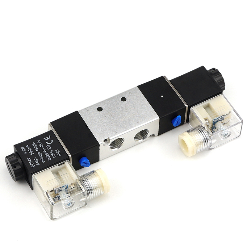 Hochwertiges Magnetventil, 220 V, pneumatisch, 4V220-08, Luft, 5-Wege, 2 Positionen, 1/4 Zoll Spulenlegierung, interner DC 12 V DC 24 V AC110 V