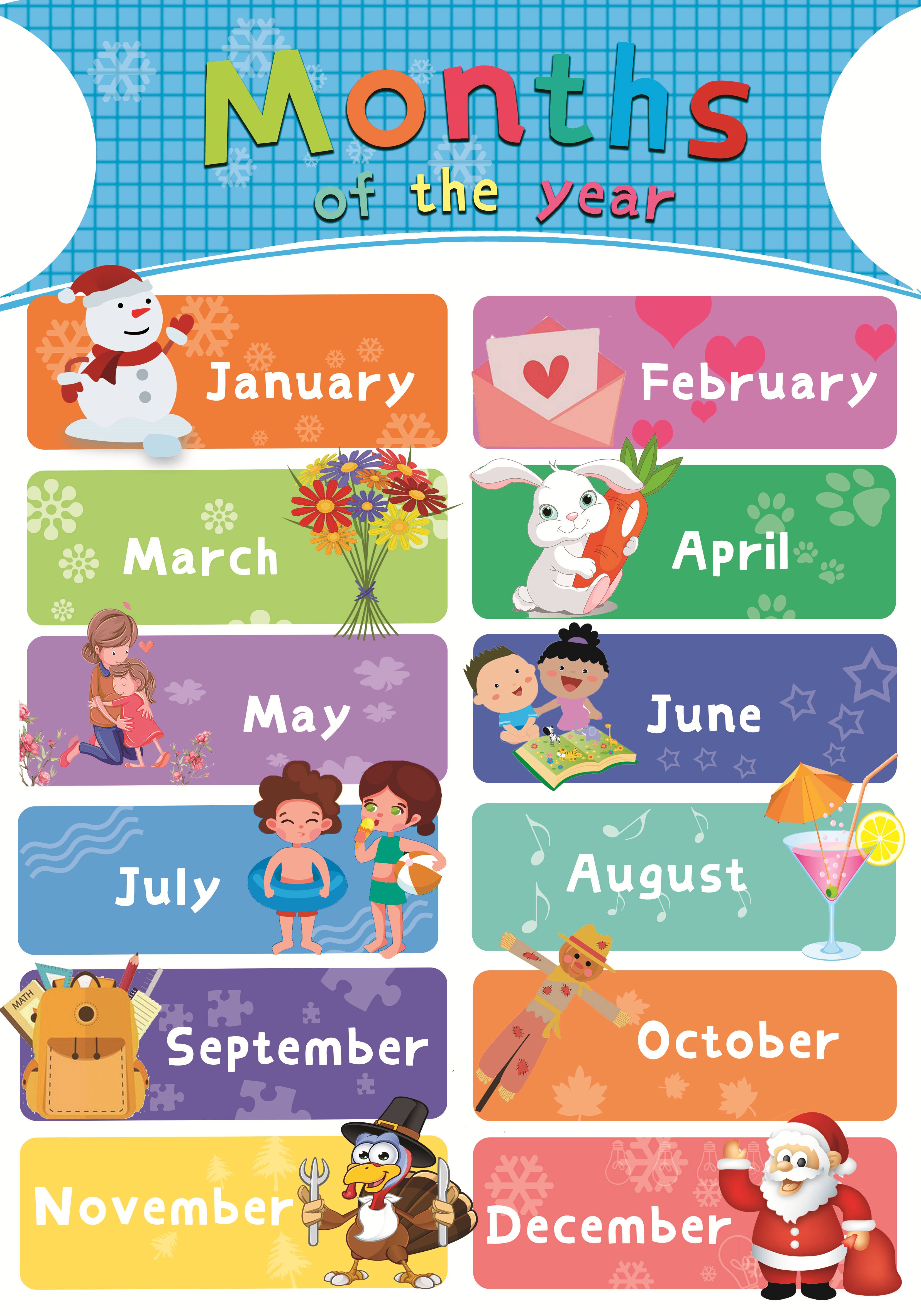 1Pcs 40X28Cm Materials for Children's Primary Education Paper Alphabet,number,color,seasons,farm Animals,my Body: Months of the year