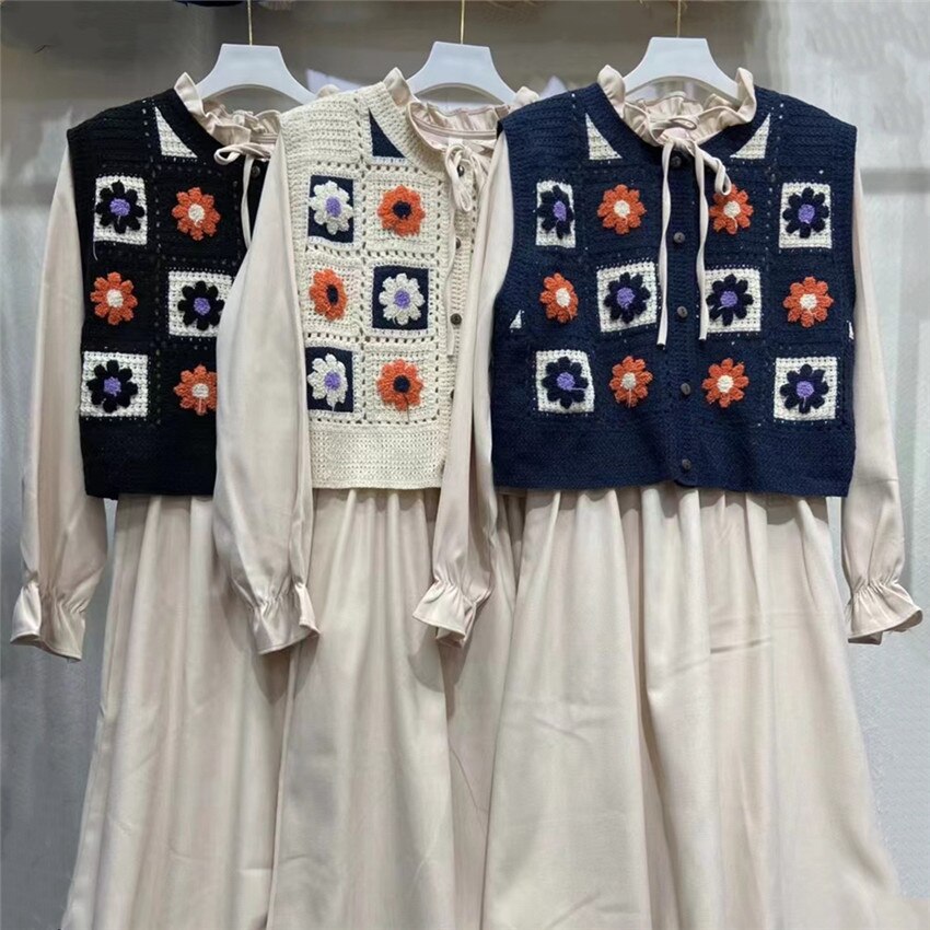 Chaleco de ganchillo Vintage bohemio Para Mujer, chaleco sin mangas con bordado Floral, suéter de punto, Chaleco de punto Para Mujer