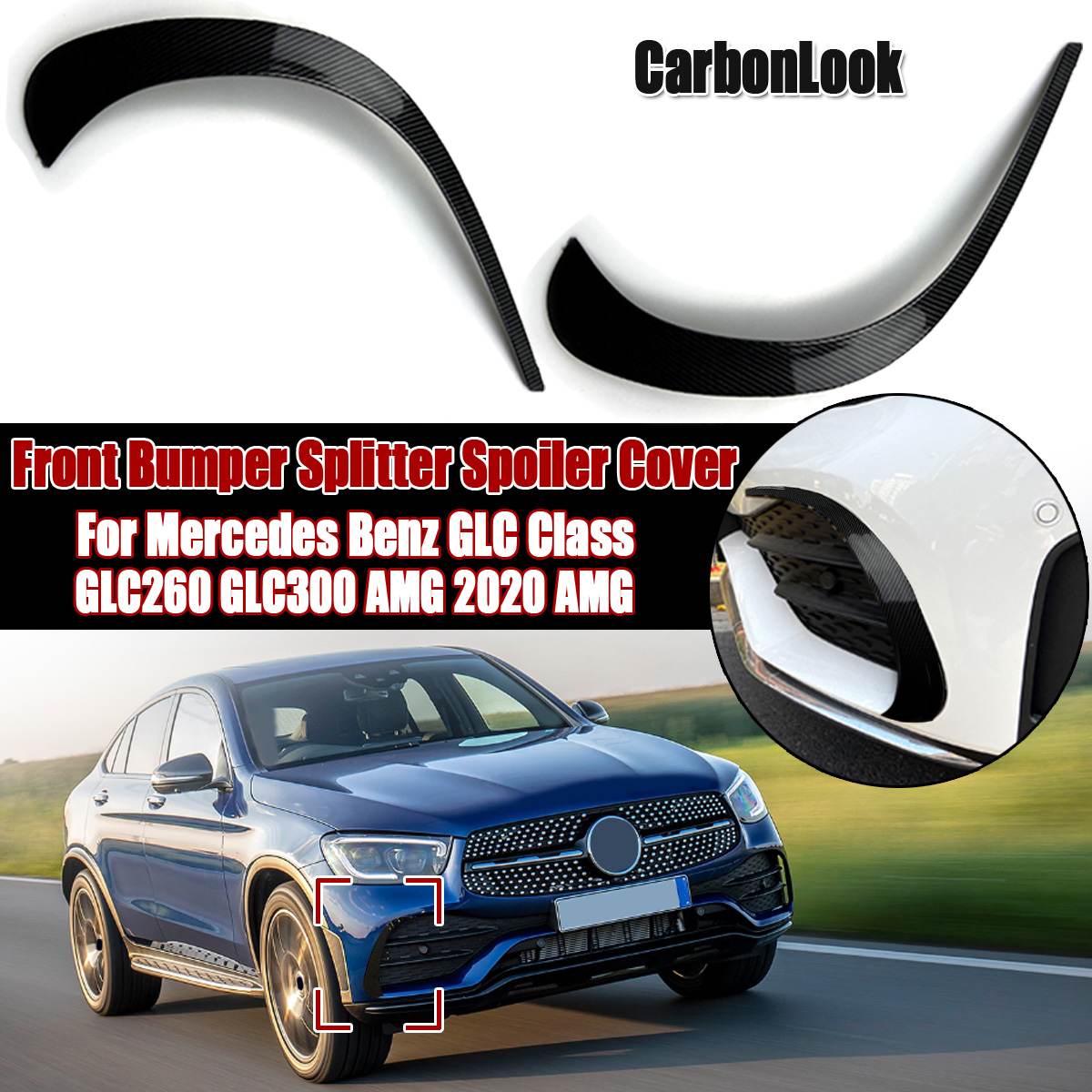 Auto Voorbumper Splitter Spoiler Side Decoratieve Covers Trim Strips Voor Mercedes Benz Glc Klasse GLC260 GLC300 Voor Amg: Part A CarbonLook