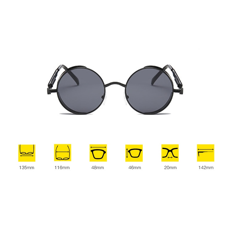 Classic Gothic Steampunk Sunglasses Women Brand Vintage Round Metal Frame Sun Glasses Female Male UV400