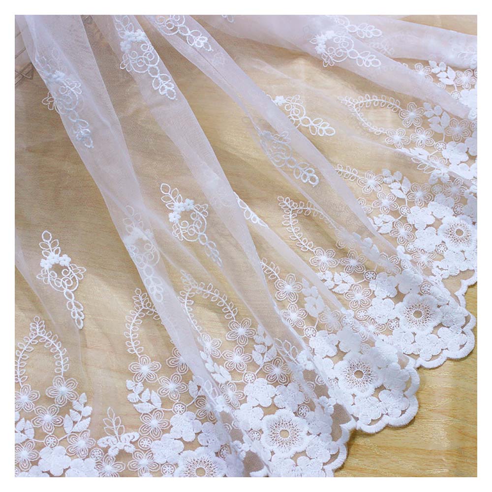 Tulle Fabric 1 Yard Ivory Set Yarn Mesh Embroidered Gauze Lace Wedding Dress Skirt Sewing Material 53"wide M4F122AM