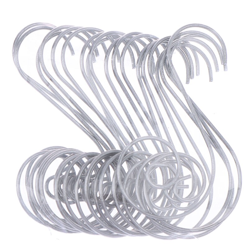 20pcs Multi-purpose S-shaped Hook Rack Mini Metal S Shape Hooks Christmas Tree Holder Decoration Stainless Steel Hook: silver color