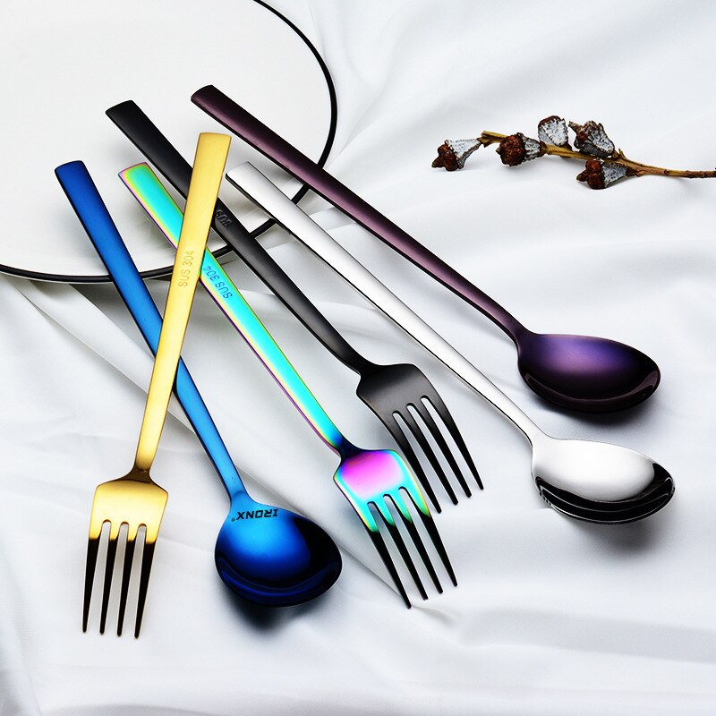 304 Stainless Steel Spoon Set Fork Spoon Kitchen Tools Teaspoon Dessert Snack Scoop Ice Cream Mini Spoons Tableware