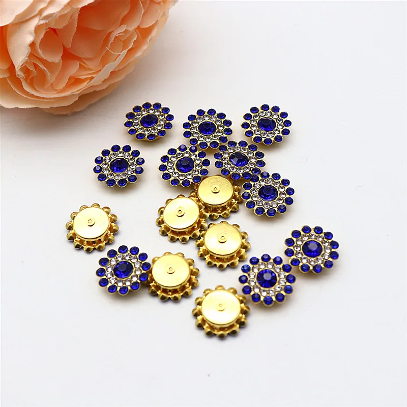 Taladro de flor de sol de 14mm, placa facial redonda cosida a mano, hebilla de taladro hecha a mano, accesorios de cuentas de lazo Diy, diamantes de imitación de doble flor: Cobre envejecido / L