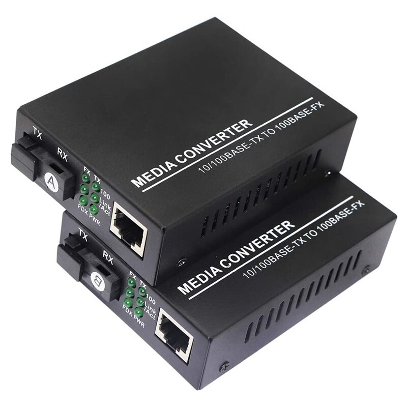 Fiber Ethernet Media Converter,Single-Mode 10/100Base-TX to 100Base-FX, RJ45 to SC, Fiber Transceiver Up to 25KM(1 Pair)