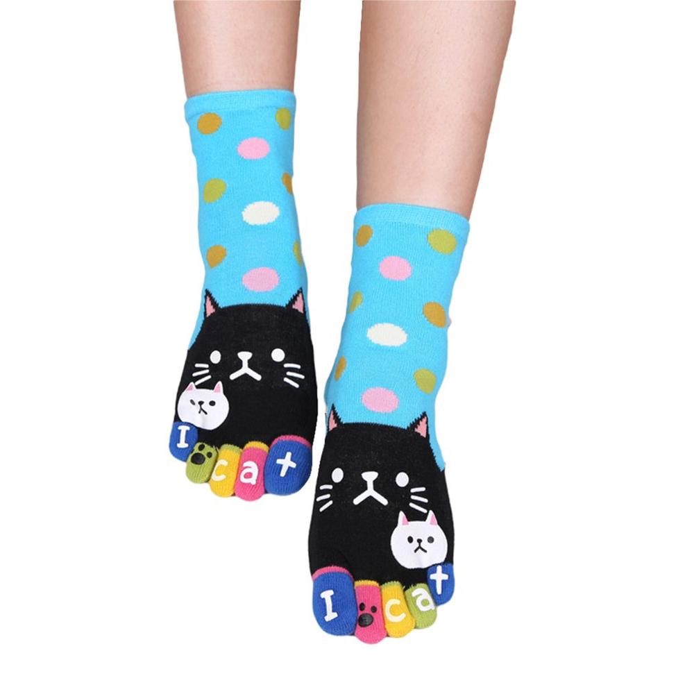 Nette Baby freundlicher Mädchen Jungen Nette Katze Weiche Fünf Finger Karikatur Ebene Socken Strumpfwaren Zehe Socken Knöchel Socken Damen: Blau