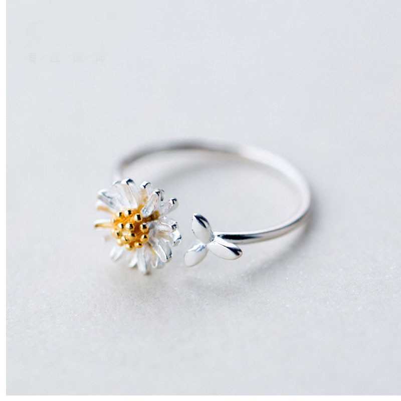 Jahrgang Gänseblümchen Blume Ringe Für Frauen Koreanische Stil Verstellbare Öffnung Finger Ring Braut Hochzeit Engagement ErkläSprosse Schmuck Gif