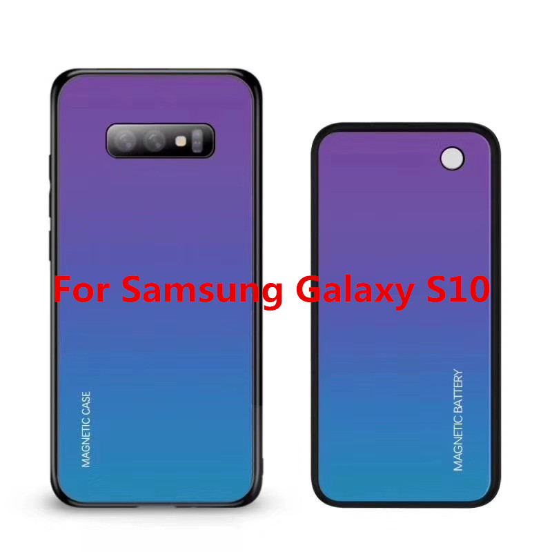 Batteria Caso del Caricatore Per Samsung Galaxy S10 Più S10e Sottile Sfumatura Temperato di vetro Magnetico Senza Fili Banca di Potere del caricatore di Caso: Purple For S10