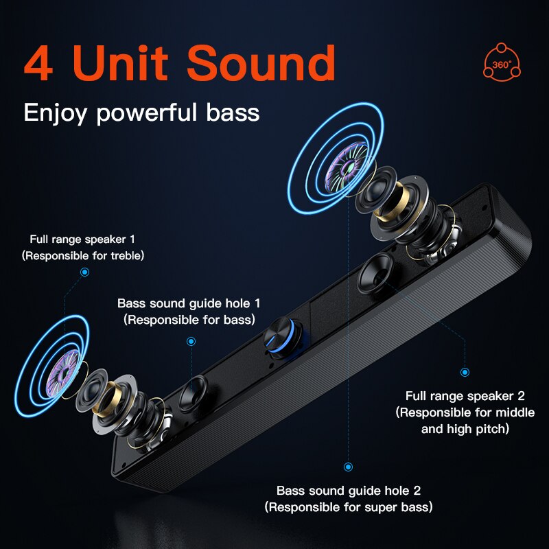 Bluetooth Computer Speaker USB Wired Powerful Bar Stereo Subwoofer Bass Speakers Surround Soundbar for PC Laptop TV Loudspeaker