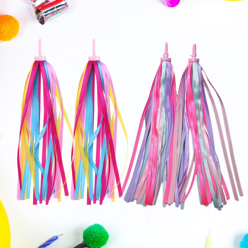 2 pares de serpentinas de manillar para bicicleta, cinta para manillar de bicicleta con borlas para niños y niñas (amarillo, rosa, púrpura)